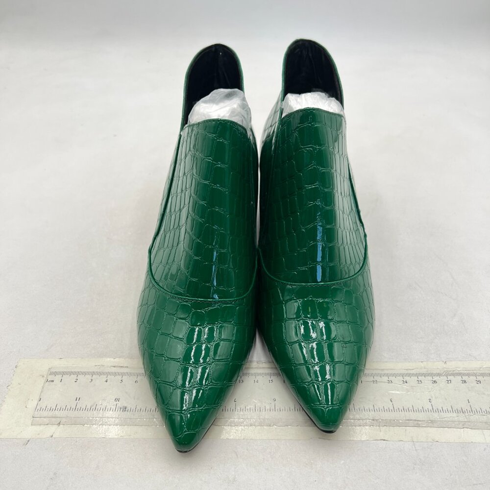 YDN Green Sexy Pointed Toe Ankle Boots Chunky Low Heel Pull on Elastic Shoe - Picture 3 of 8